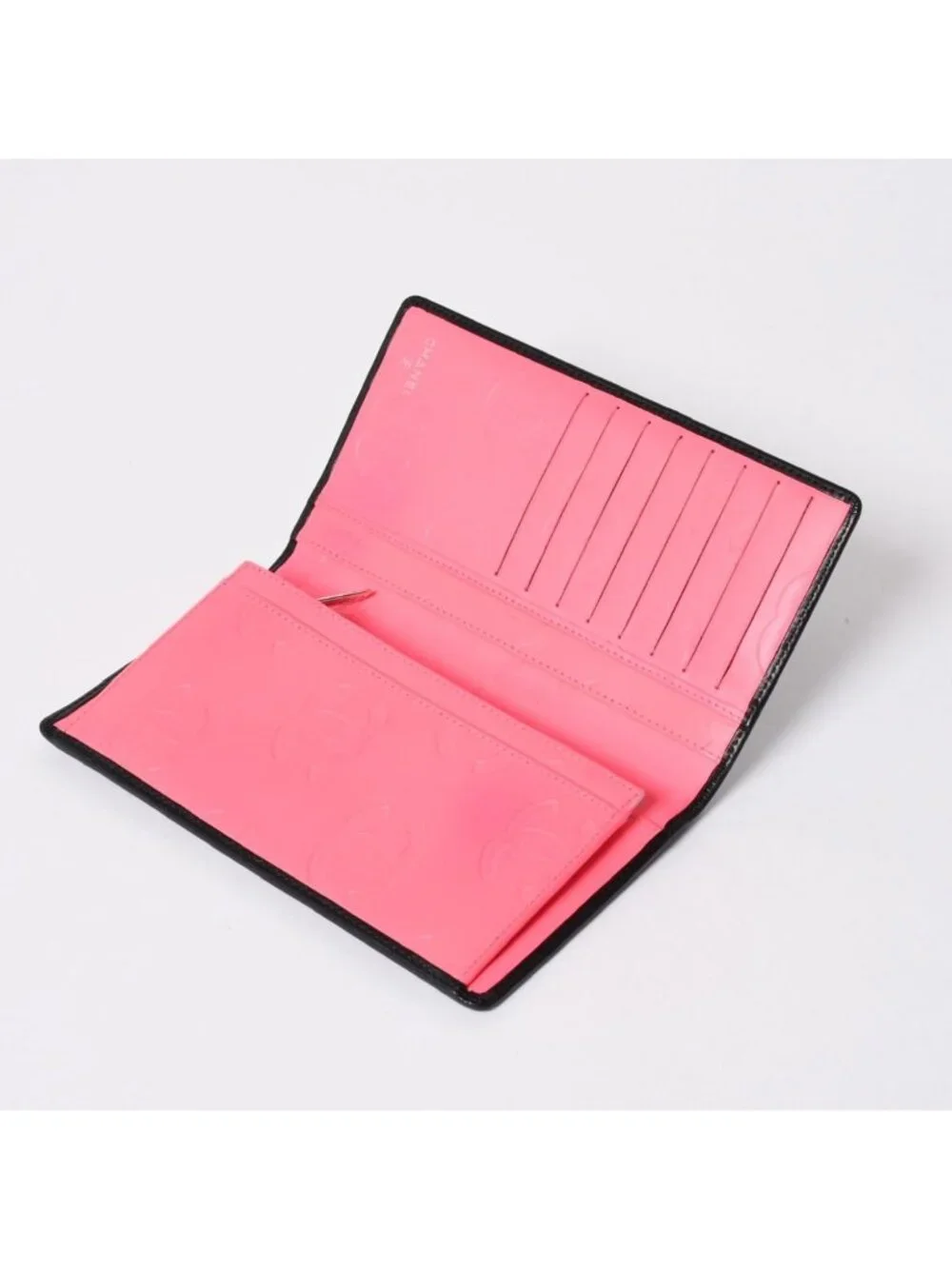 Chanel Cambon Line Wallet CC Logo Patch Calfskin Black Pink Silver